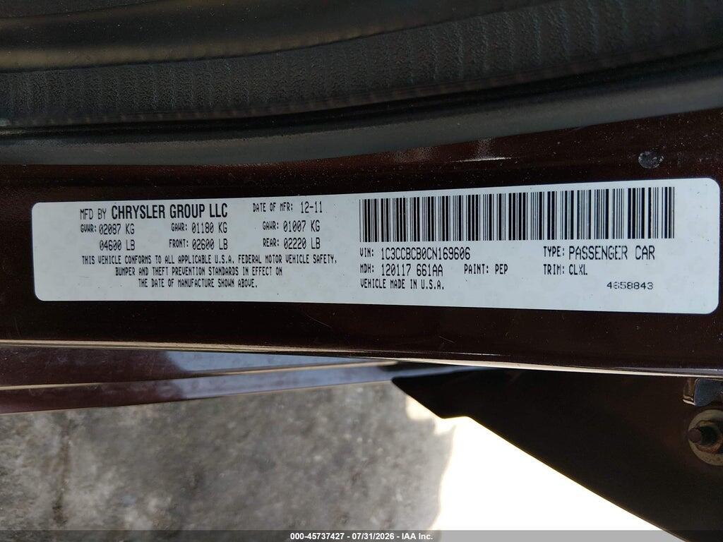 1C3CCBCB0CN169606 2012 CHRYSLER 200 photo no. 9