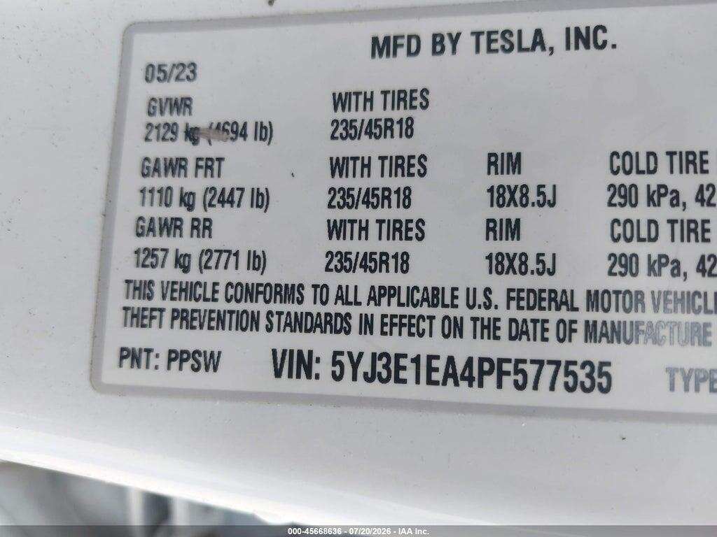 5YJ3E1EA4PF577535 2023 TESLA MODEL 3 photo no. 9