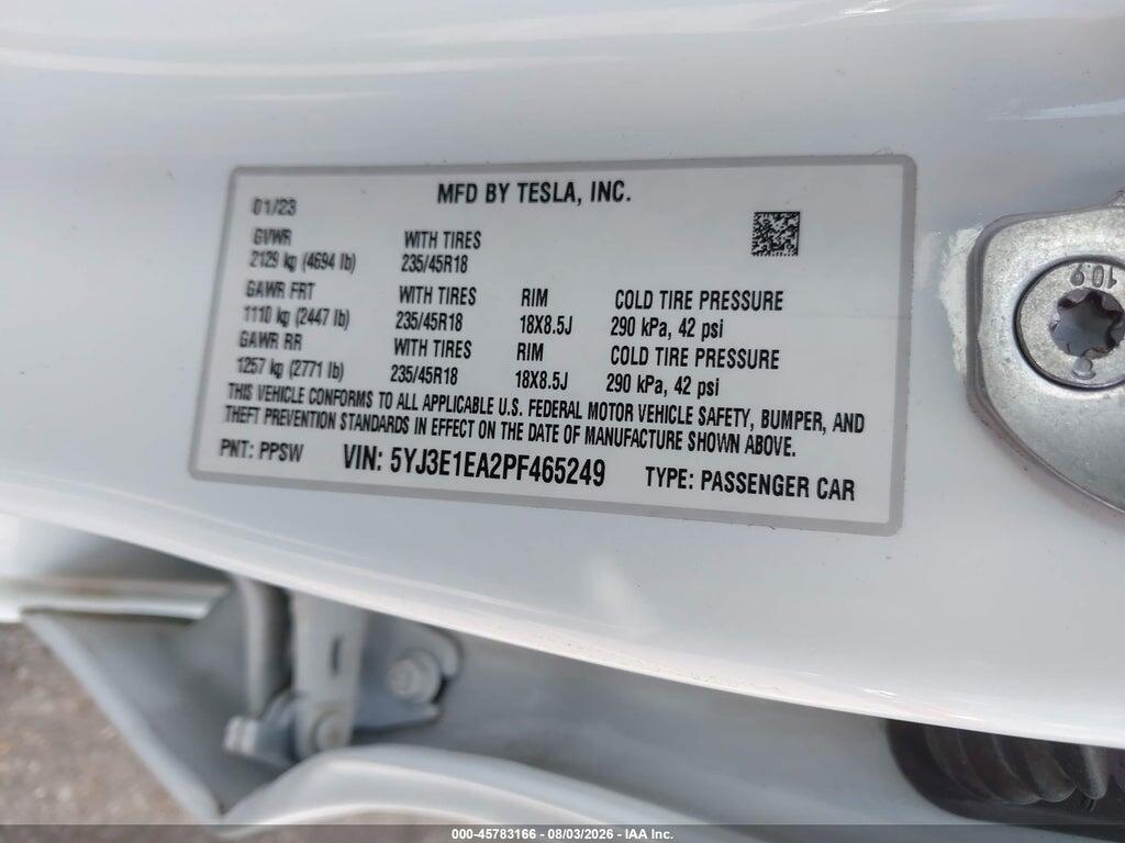 5YJ3E1EA2PF465249 2023 TESLA MODEL 3 photo no. 9