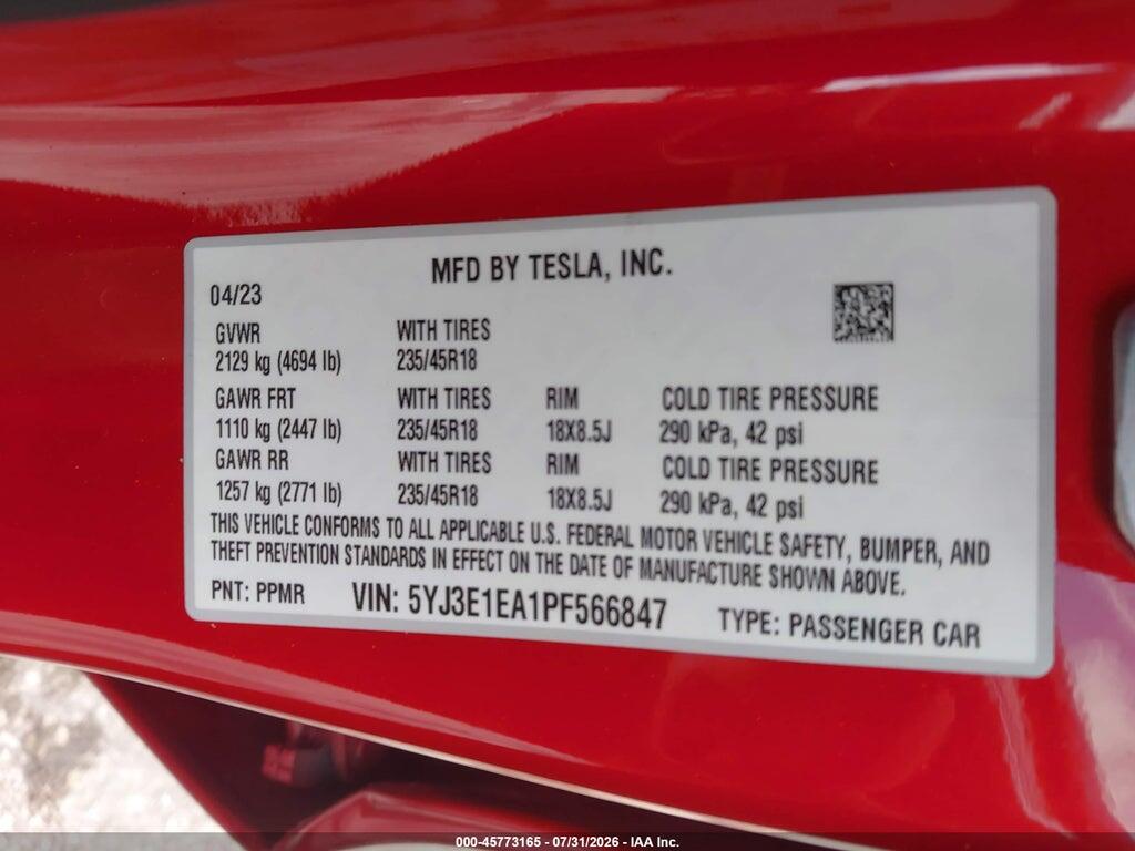 5YJ3E1EA1PF566847 2023 TESLA MODEL 3 photo no. 9