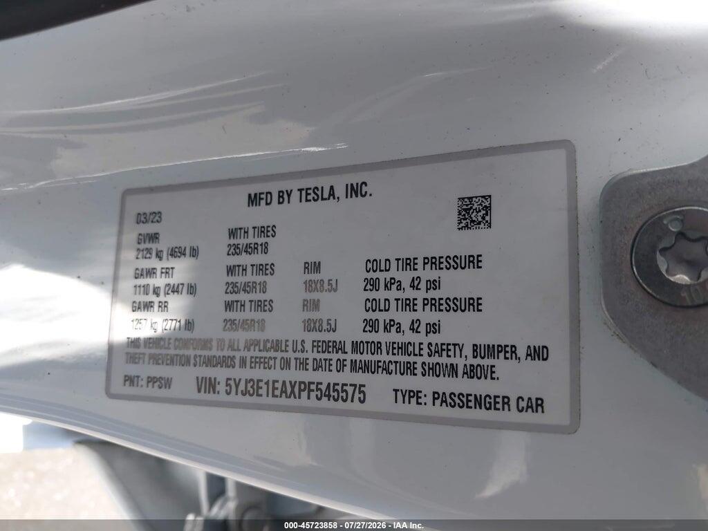 5YJ3E1EAXPF545575 2023 TESLA MODEL 3 photo no. 9