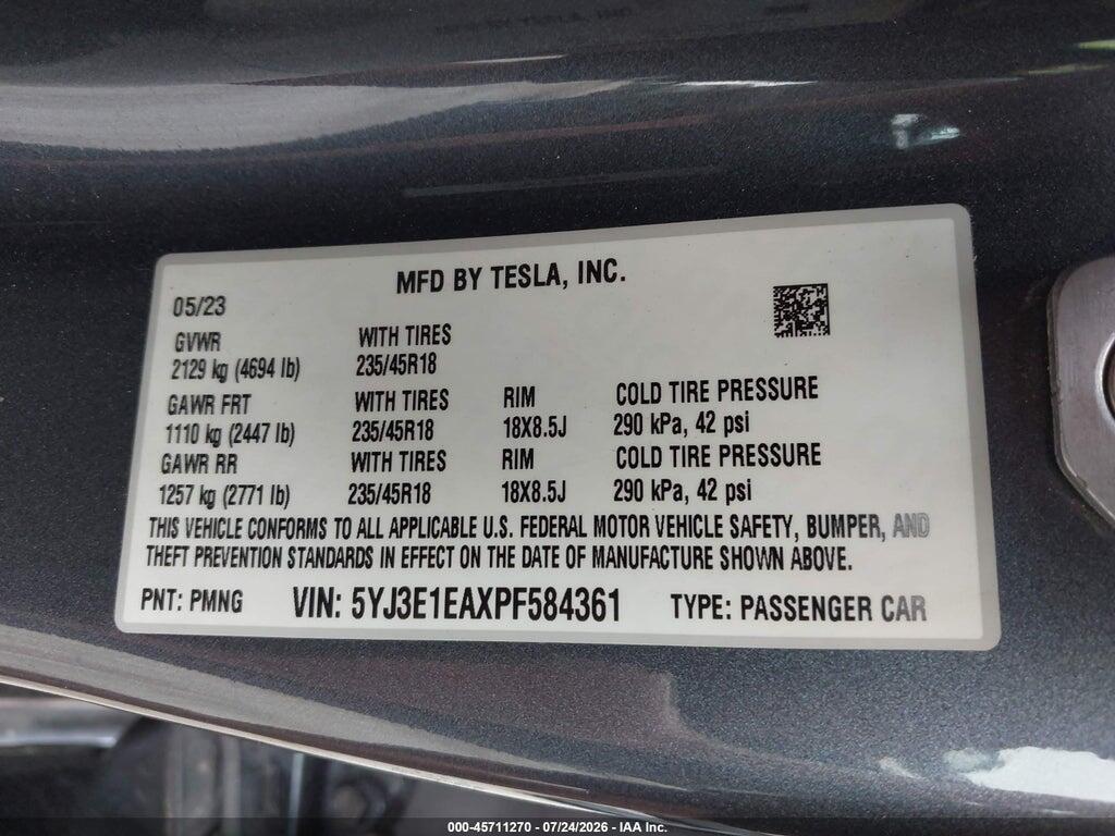 5YJ3E1EAXPF584361 2023 TESLA MODEL 3 photo no. 9