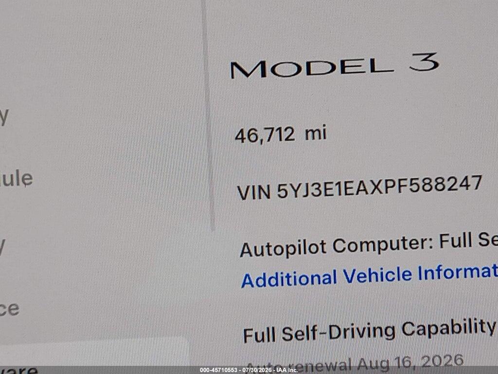 5YJ3E1EAXPF588247 2023 TESLA MODEL 3 photo no. 7