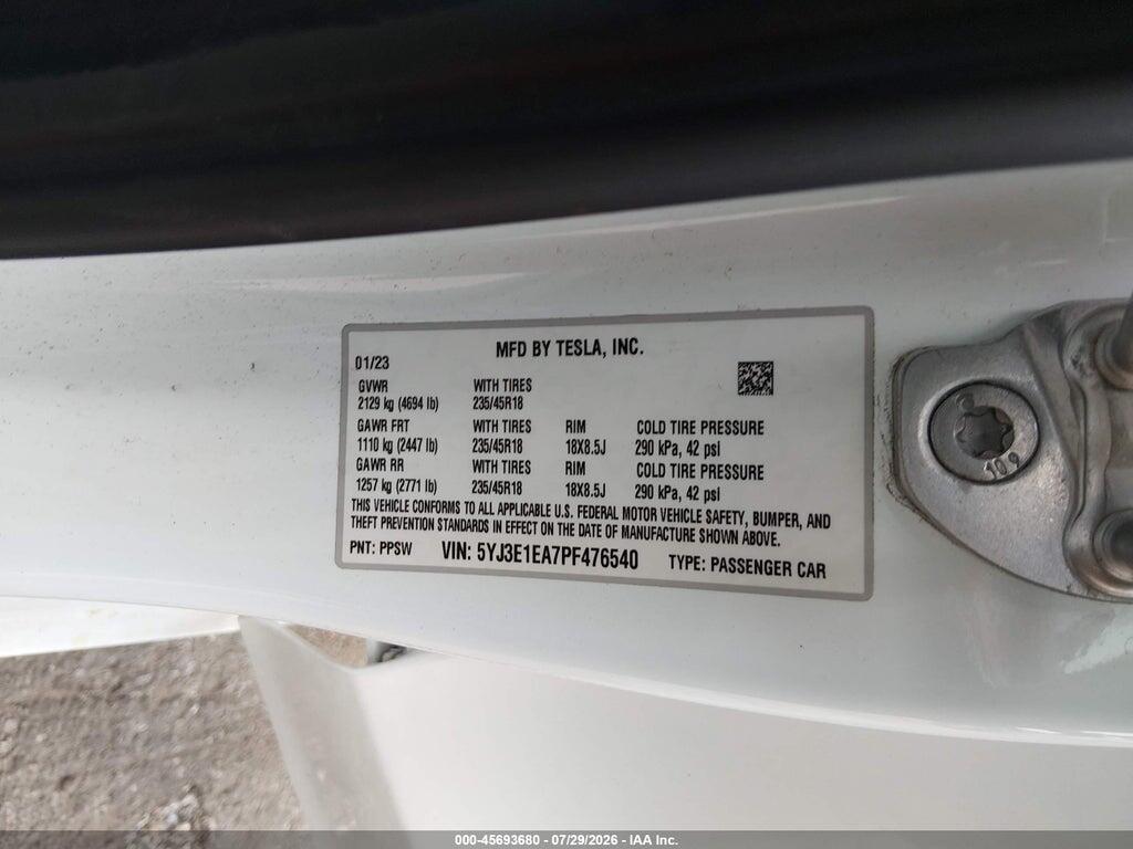 5YJ3E1EA7PF476540 2023 TESLA MODEL 3 photo no. 9