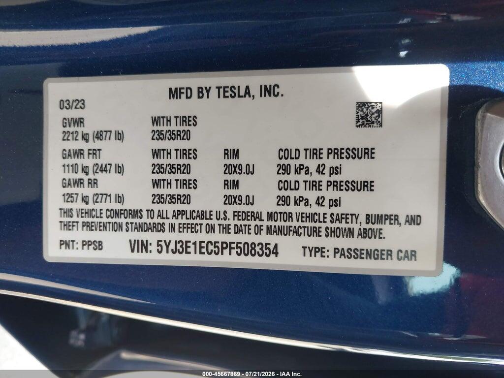 5YJ3E1EC5PF508354 2023 TESLA MODEL 3 photo no. 7