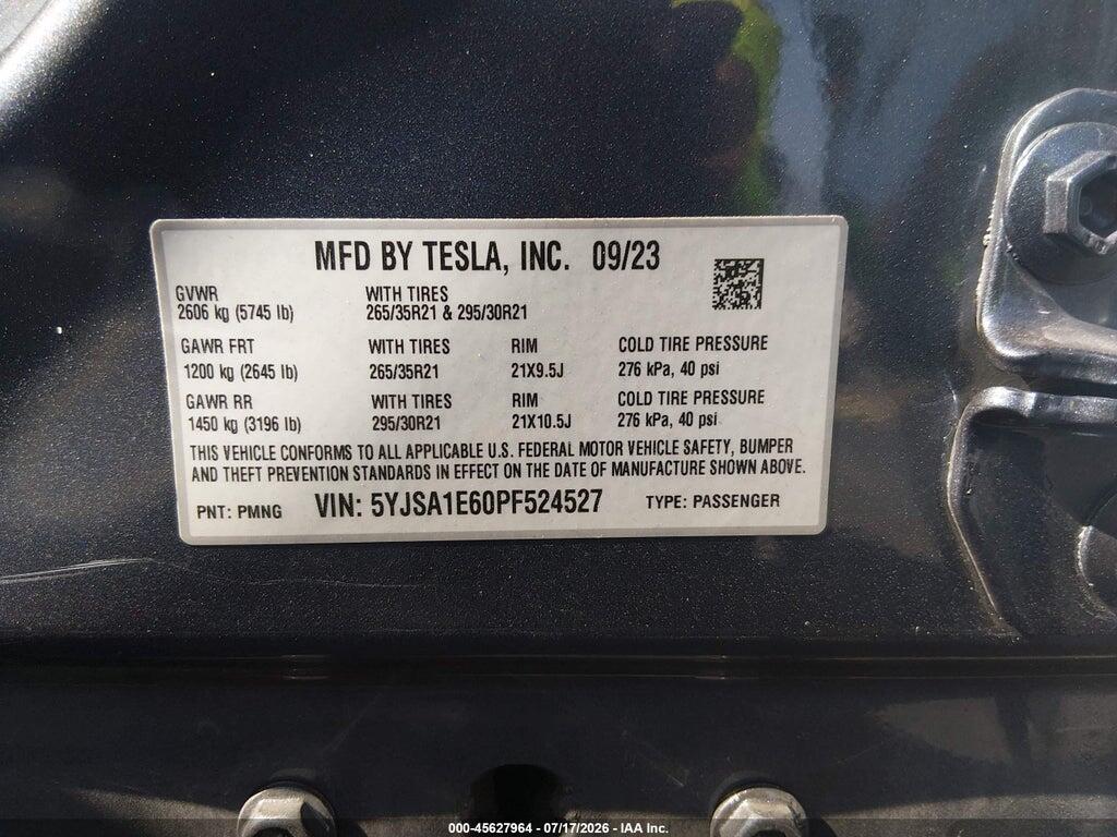 5YJSA1E60PF524527 2023 TESLA MODEL S photo no. 9