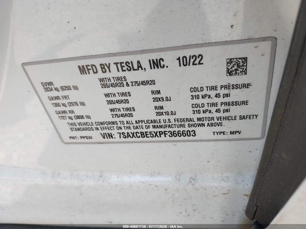 7SAXCBE5XPF366603 2023 TESLA MODEL X photo no. 9