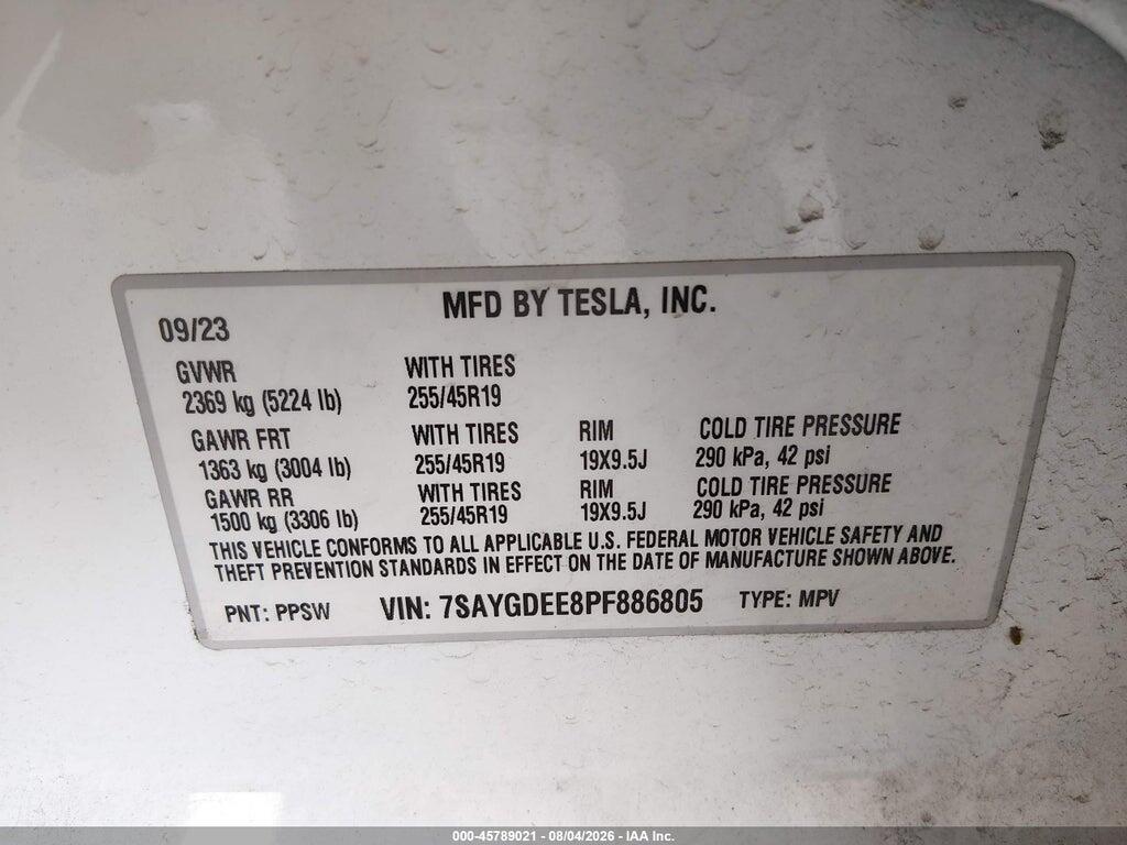 7SAYGDEE8PF886805 2023 TESLA MODEL Y photo no. 9