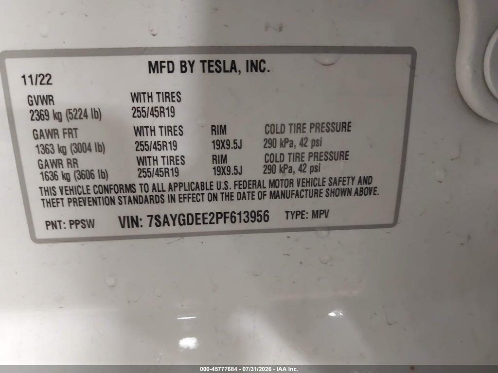 7SAYGDEE2PF613956 2023 TESLA MODEL Y photo no. 9