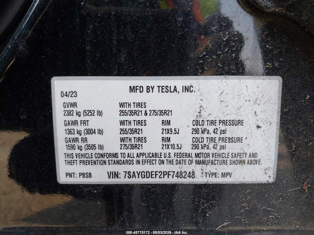 7SAYGDEF2PF748248 2023 TESLA MODEL Y photo no. 9