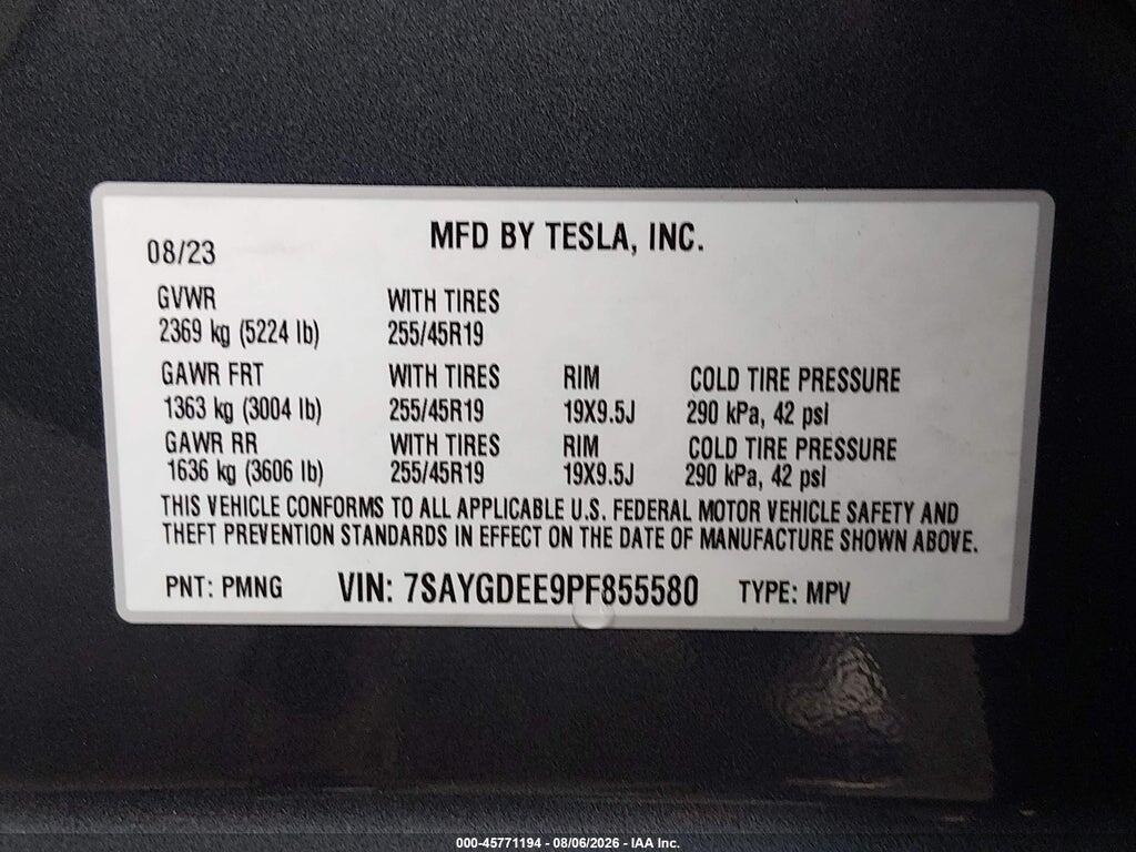 7SAYGDEE9PF855580 2023 TESLA MODEL Y photo no. 9