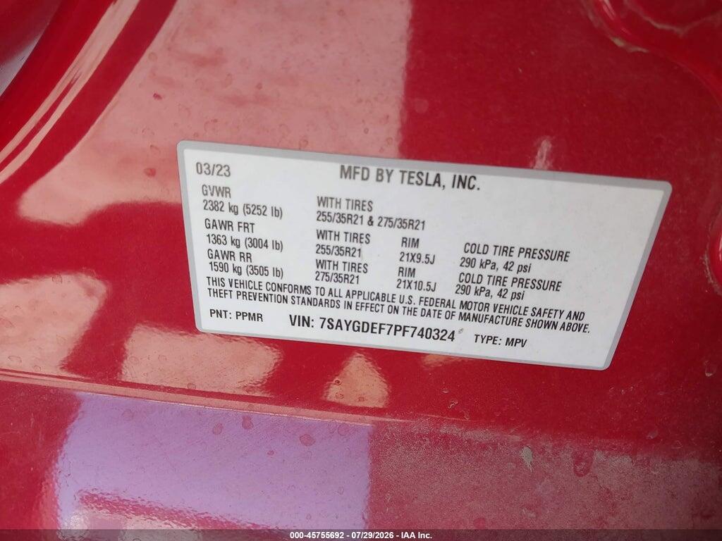 7SAYGDEF7PF740324 2023 TESLA MODEL Y photo no. 9
