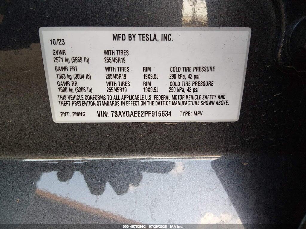 7SAYGAEE2PF915634 2023 TESLA MODEL Y photo no. 9