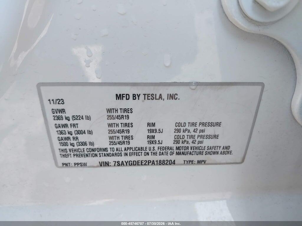 7SAYGDEE2PA188204 2023 TESLA MODEL Y photo no. 9
