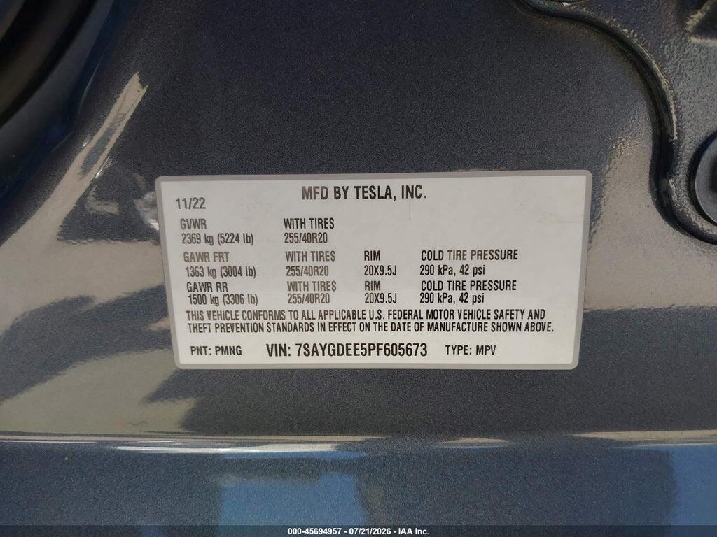 7SAYGDEE5PF605673 2023 TESLA MODEL Y photo no. 9