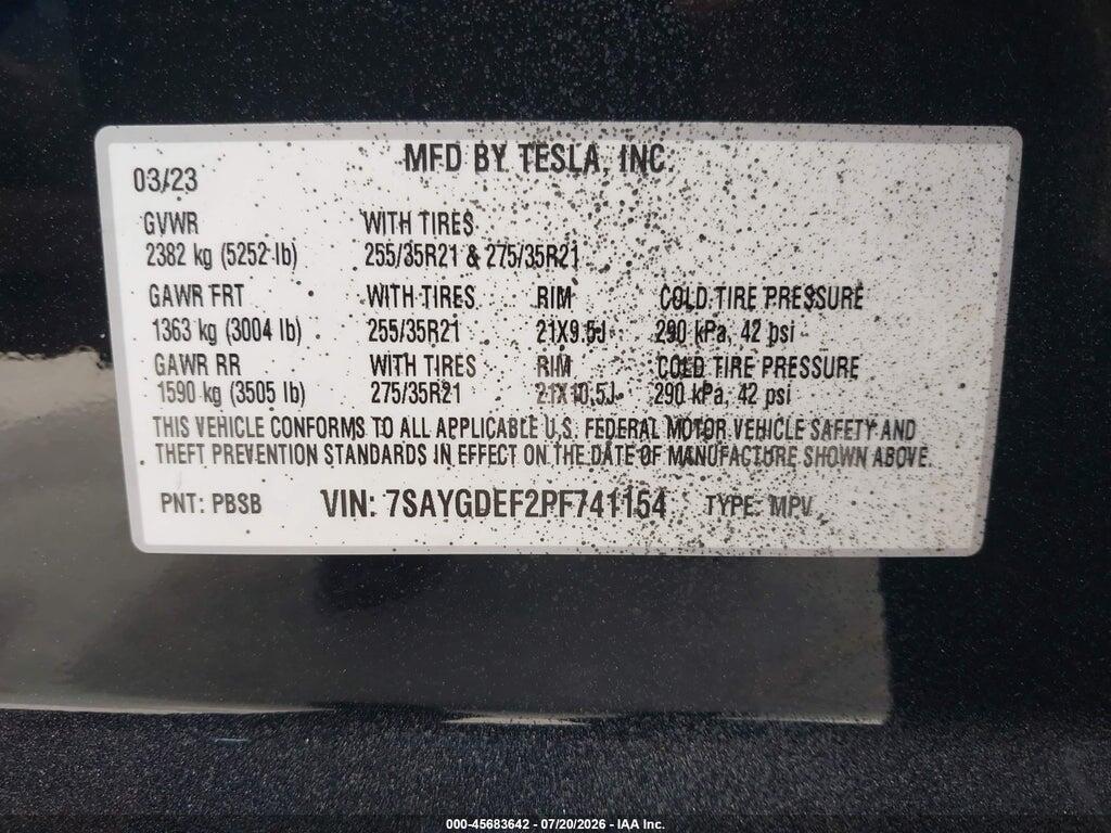 7SAYGDEF2PF741154 2023 TESLA MODEL Y photo no. 9