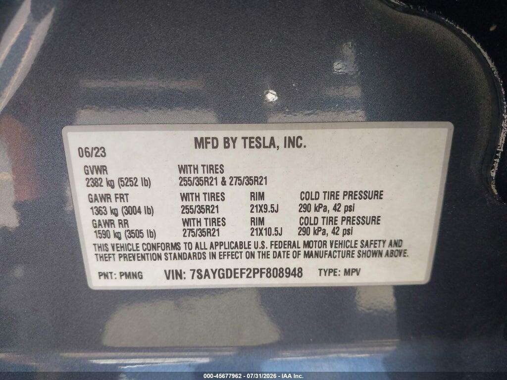7SAYGDEF2PF808948 2023 TESLA MODEL Y photo no. 9