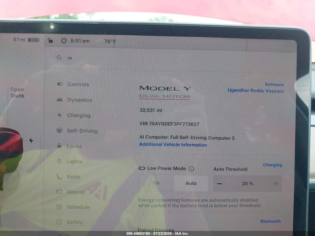 7SAYGDEF3PF773627 2023 TESLA MODEL Y photo no. 7