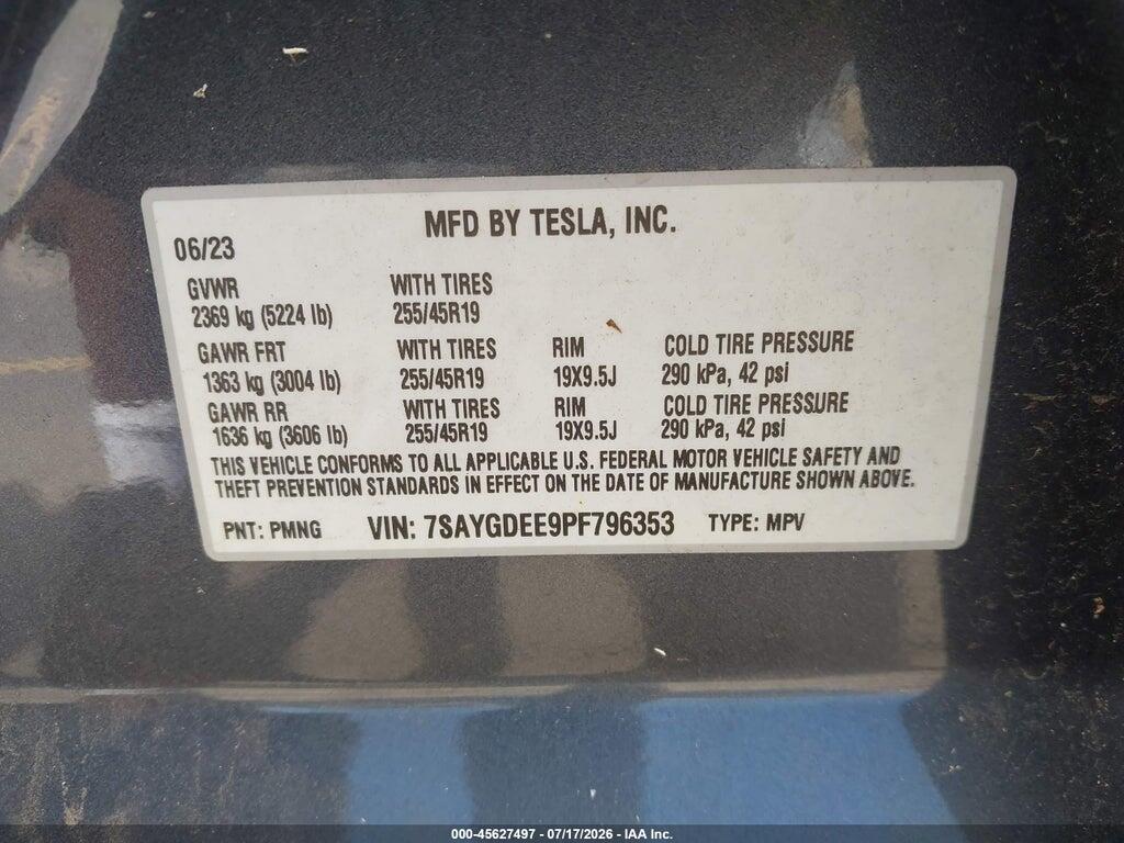 7SAYGDEE9PF796353 2023 TESLA MODEL Y photo no. 9
