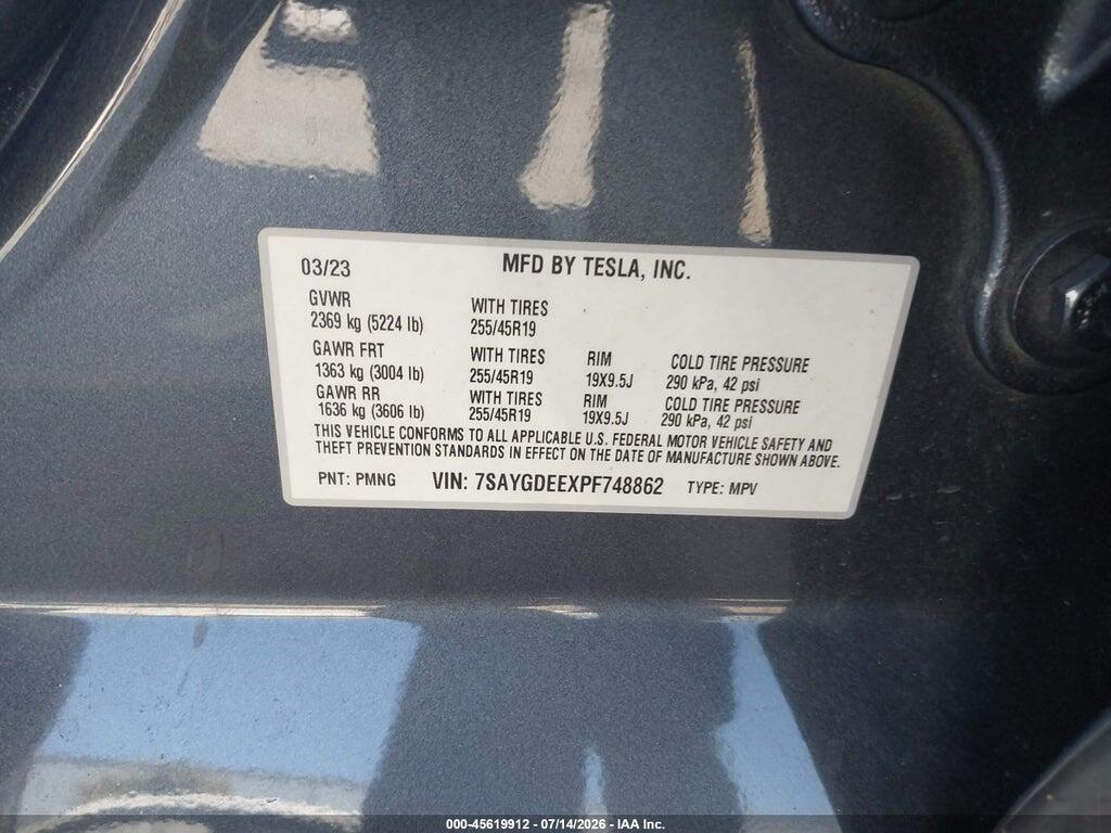 7SAYGDEEXPF748862 2023 TESLA MODEL Y photo no. 9