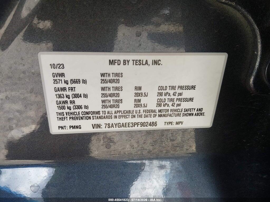 7SAYGAEE3PF902486 2023 TESLA MODEL Y photo no. 9