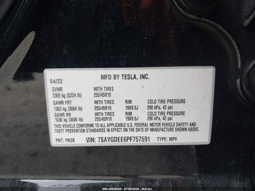 7SAYGDEE6PF757591 2023 TESLA MODEL Y photo no. 9