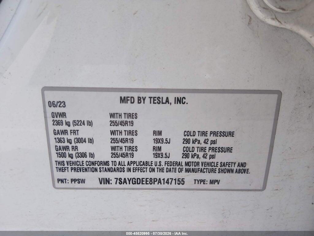 7SAYGDEE8PA147155 2023 TESLA MODEL Y photo no. 9