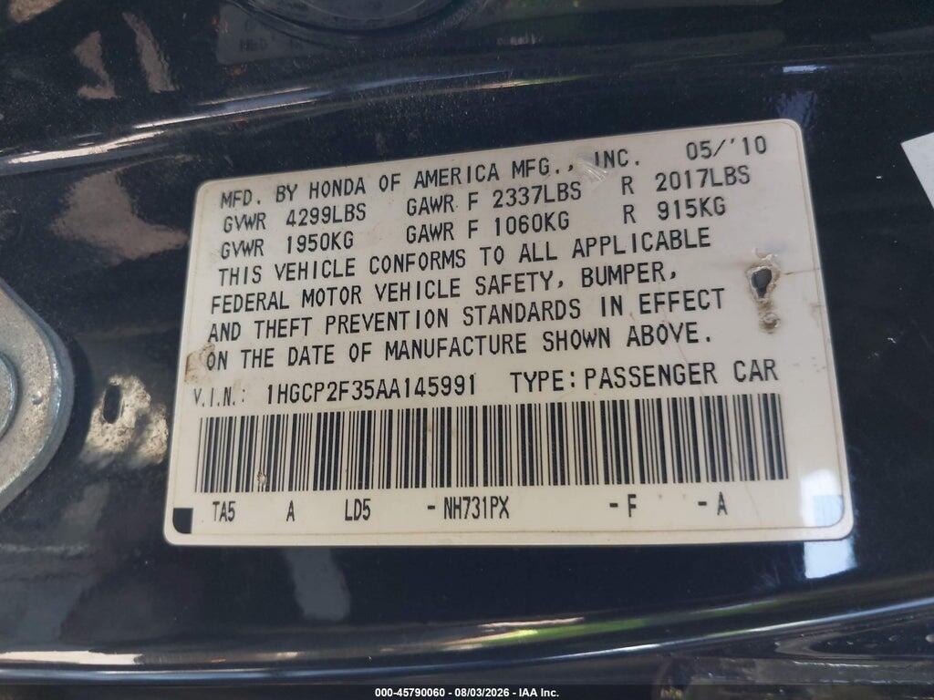 1HGCP2F35AA145991 2010 HONDA ACCORD photo no. 9