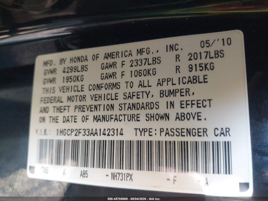 1HGCP2F33AA142314 2010 HONDA ACCORD photo no. 9