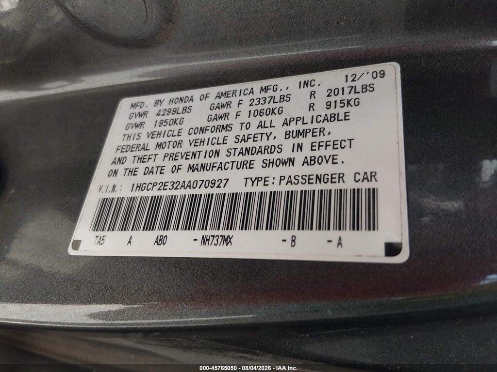 1HGCP2E32AA070927 2010 HONDA ACCORD photo no. 9