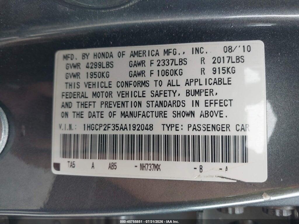 1HGCP2F35AA192048 2010 HONDA ACCORD photo no. 9