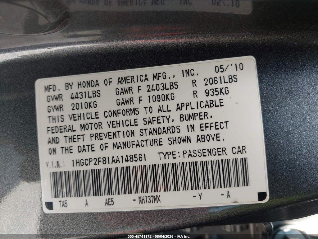 1HGCP2F81AA148561 2010 HONDA ACCORD photo no. 9