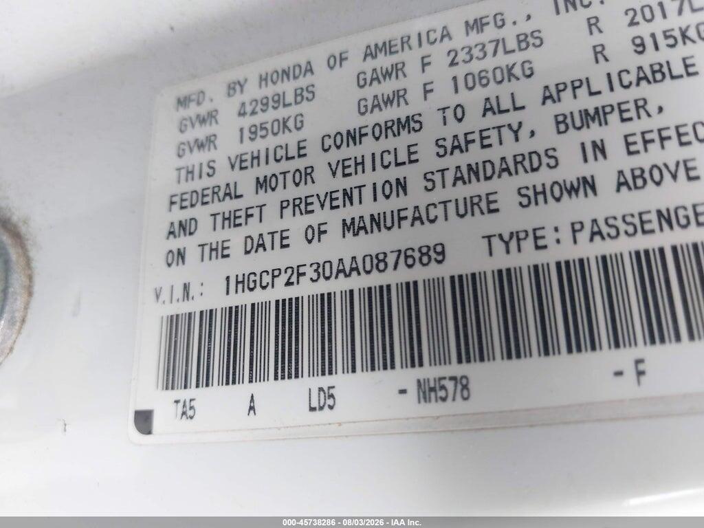 1HGCP2F30AA087689 2010 HONDA ACCORD photo no. 9