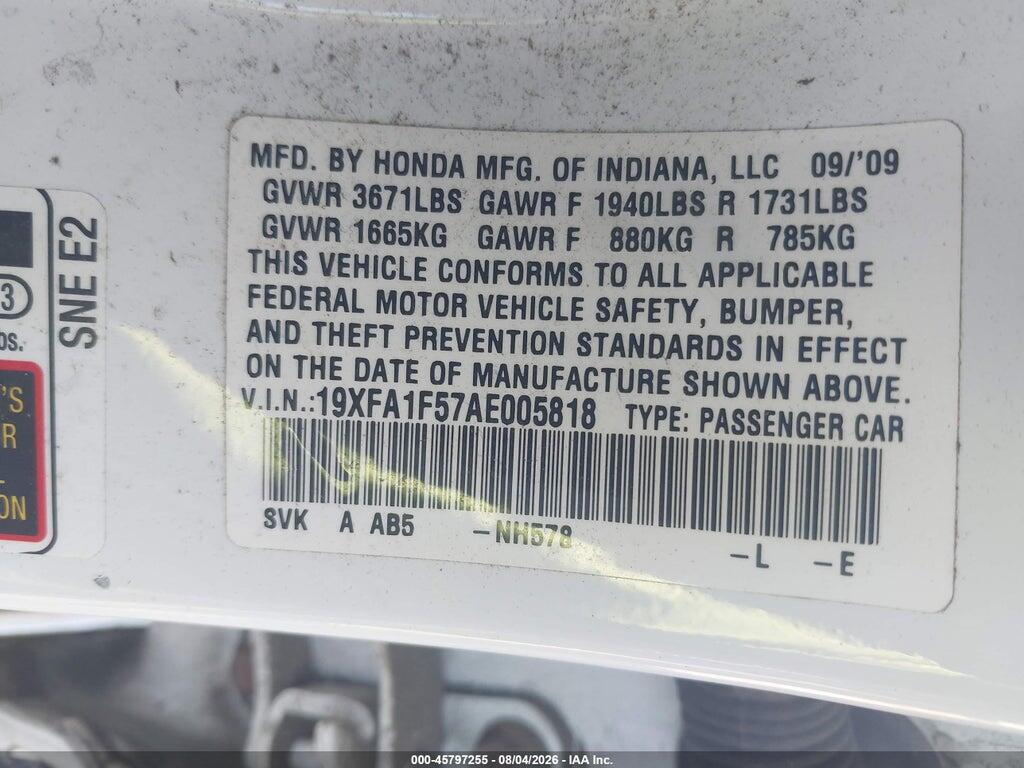 19XFA1F57AE005818 2010 HONDA CIVIC photo no. 9