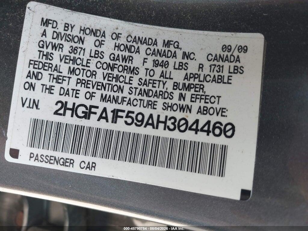 2HGFA1F59AH304460 2010 HONDA CIVIC photo no. 9