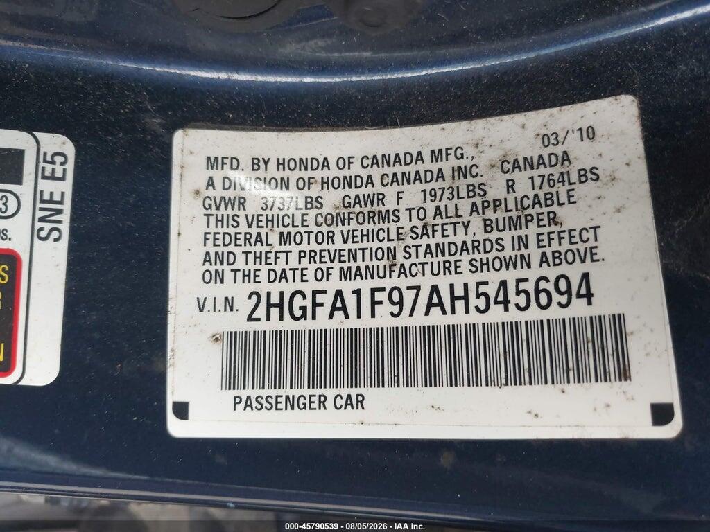 2HGFA1F97AH545694 2010 HONDA CIVIC photo no. 9