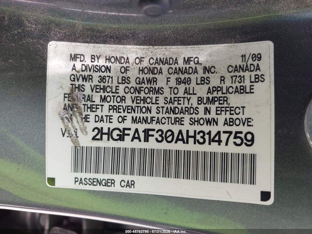2HGFA1F30AH314759 2010 HONDA CIVIC photo no. 9