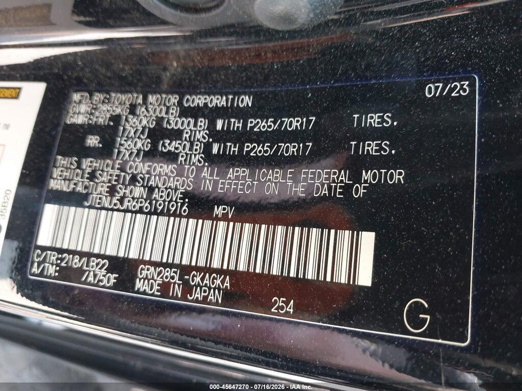 JTENU5JR6P6191916 2023 TOYOTA 4RUNNER photo no. 9