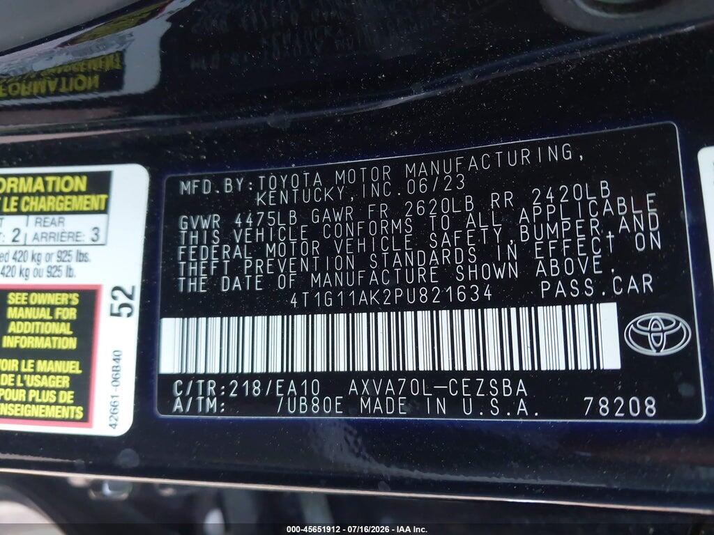 4T1G11AK2PU821634 2023 TOYOTA CAMRY photo no. 9