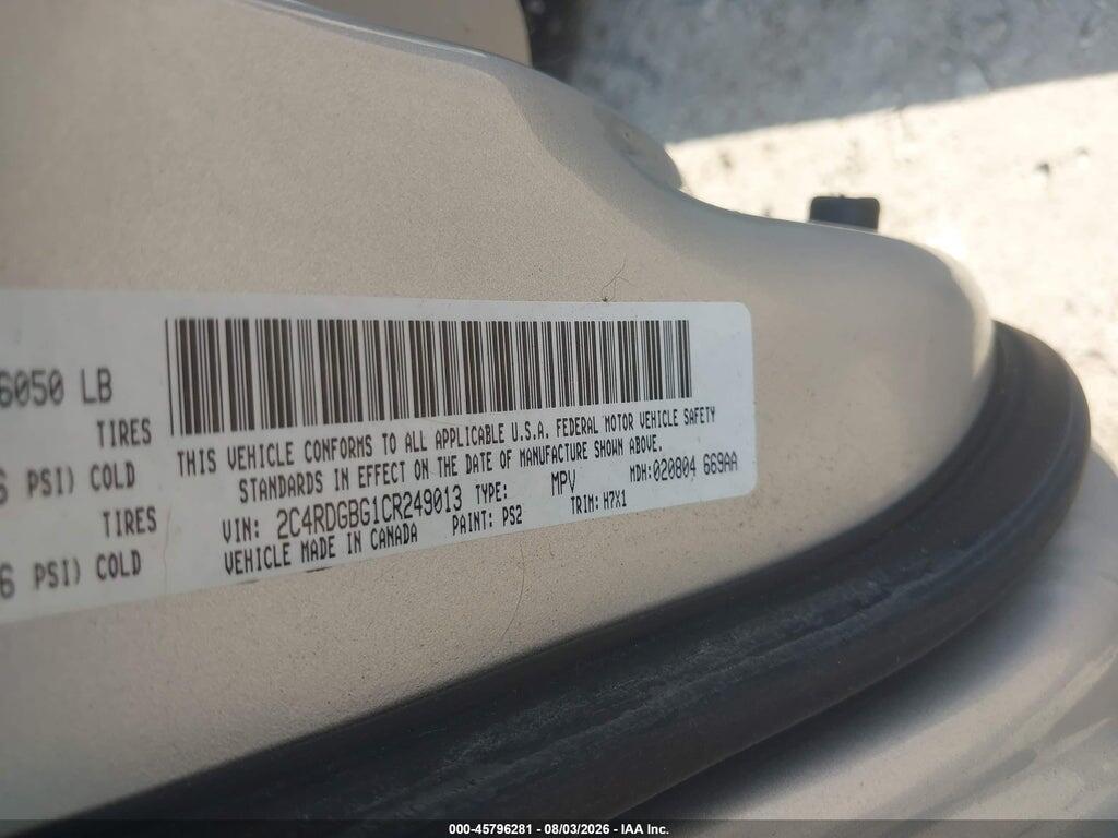 2C4RDGBG1CR249013 2012 DODGE GRAND CARAVAN photo no. 9