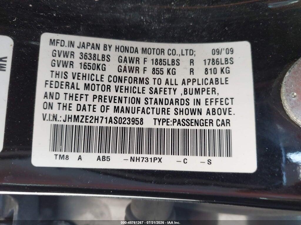 JHMZE2H71AS023958 2010 HONDA INSIGHT photo no. 9