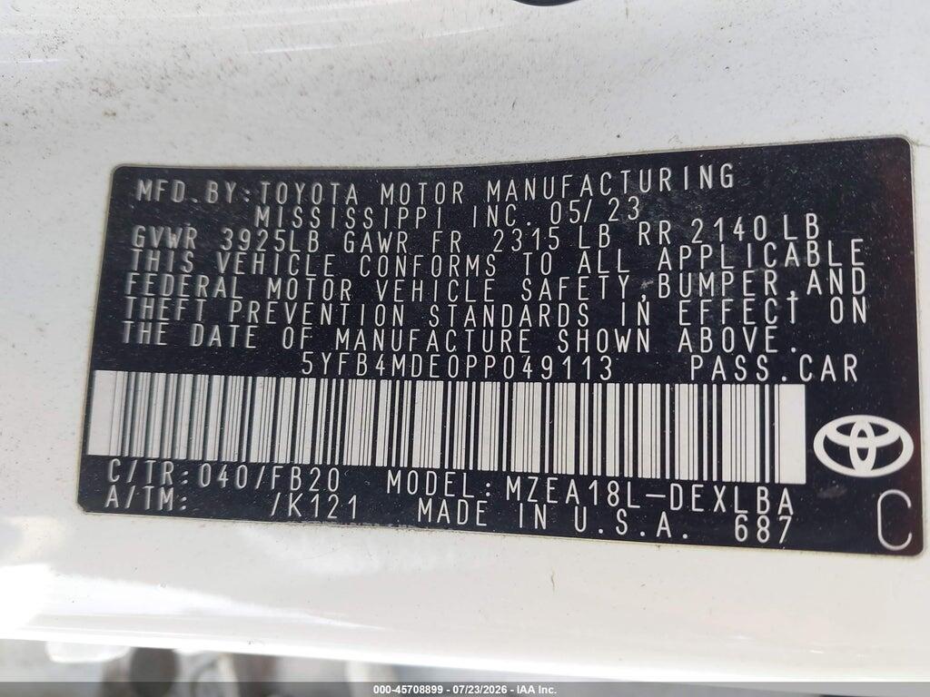 5YFB4MDE0PP049113 2023 TOYOTA COROLLA photo no. 9
