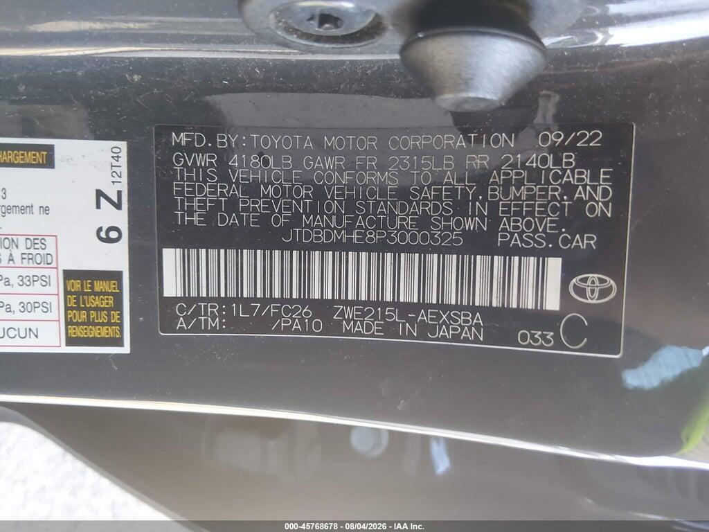 JTDBDMHE8P3000325 2023 TOYOTA COROLLA photo no. 9