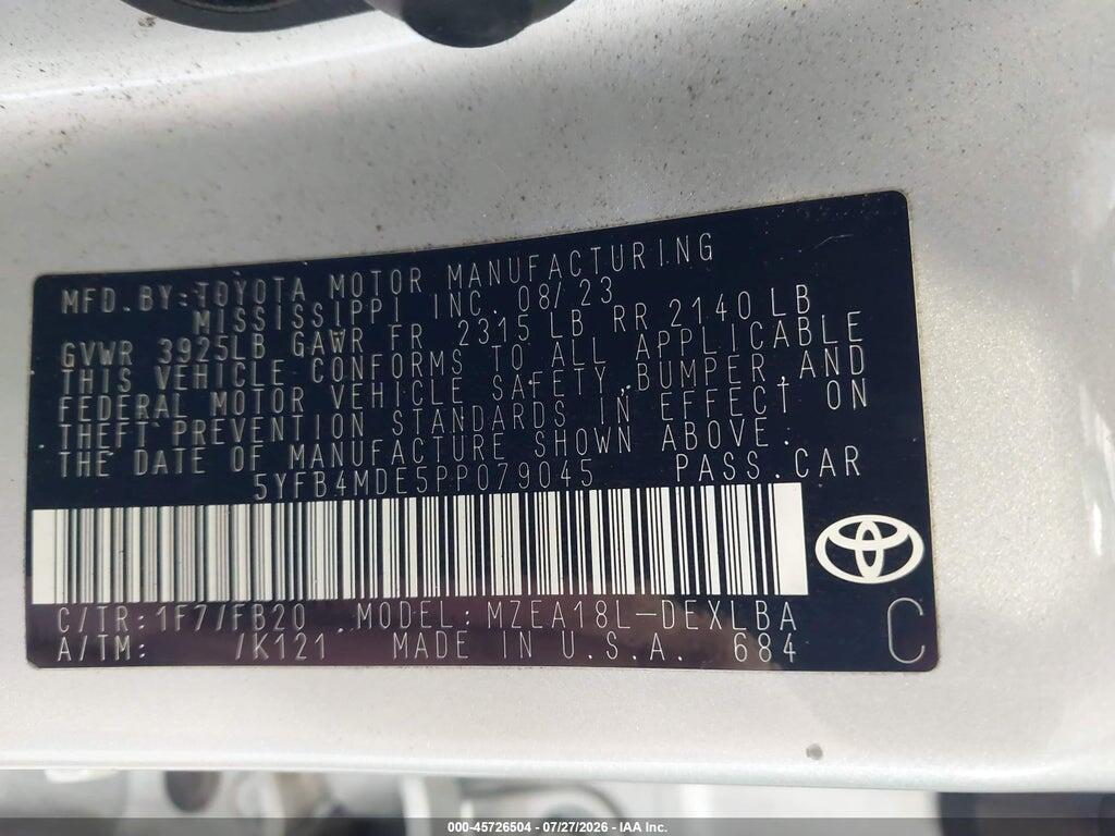 5YFB4MDE5PP079045 2023 TOYOTA COROLLA photo no. 9
