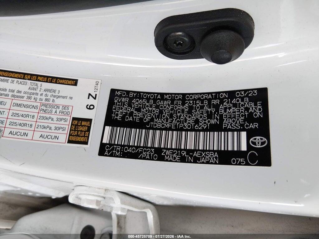 JTDBCMFE1P3016291 2023 TOYOTA COROLLA photo no. 9