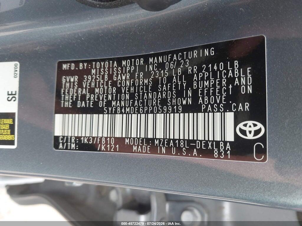 5YFB4MDE6PP059919 2023 TOYOTA COROLLA photo no. 8