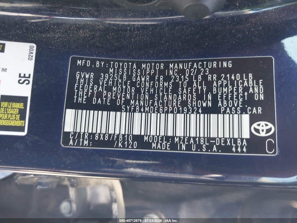 5YFB4MDE6PP019324 2023 TOYOTA COROLLA photo no. 9