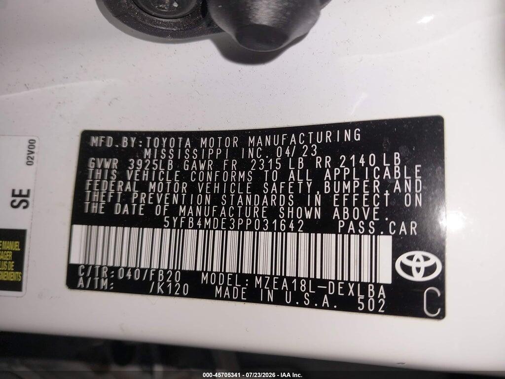 5YFB4MDE3PP031642 2023 TOYOTA COROLLA photo no. 9