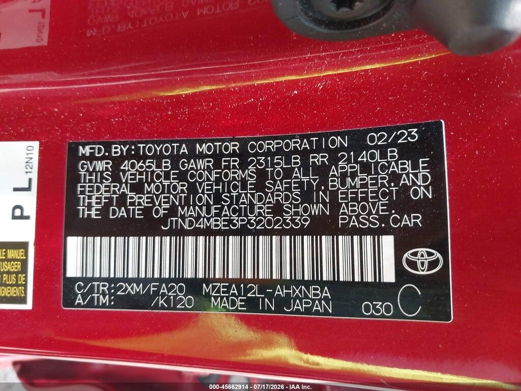 JTND4MBE3P3202339 2023 TOYOTA COROLLA photo no. 9