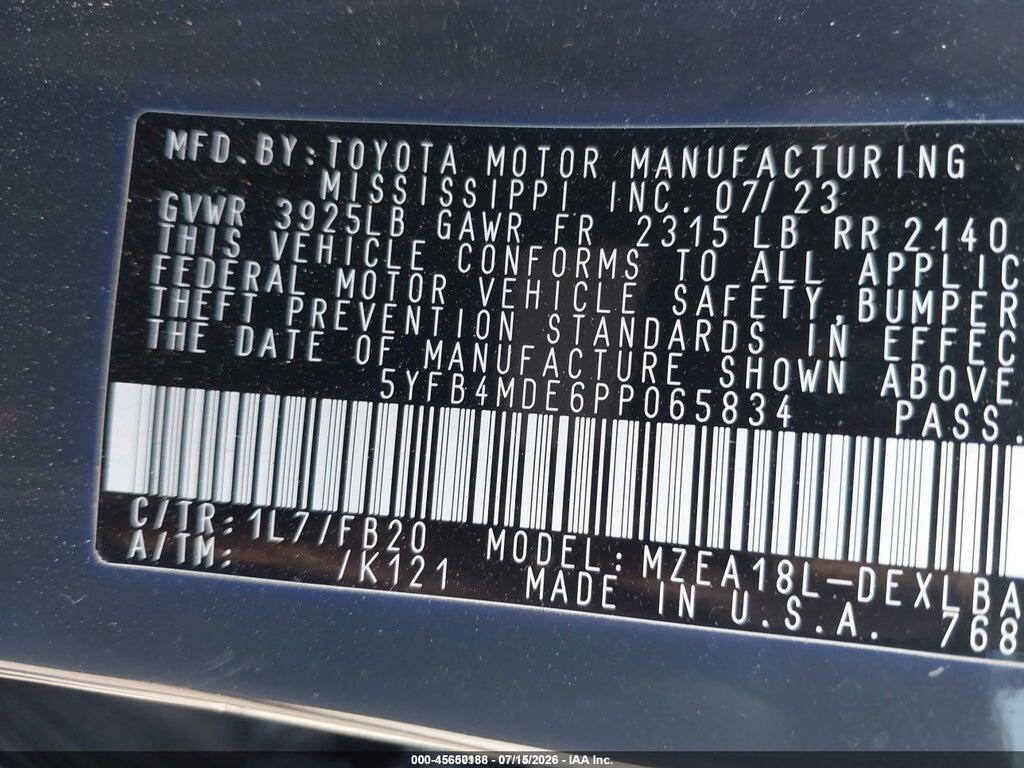 5YFB4MDE6PP065834 2023 TOYOTA COROLLA photo no. 9